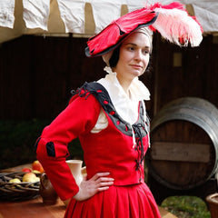 Landsknecht Ärmel Schnitte "Flora" rot-schwarz