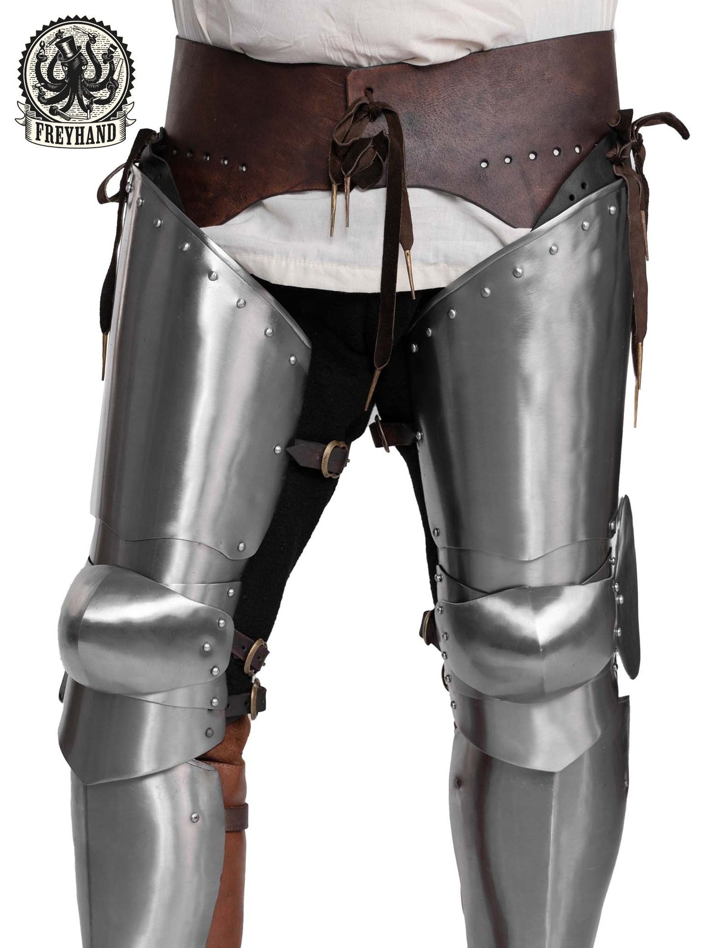 Beinpanzer "14es Jhd." Stahl blank Set