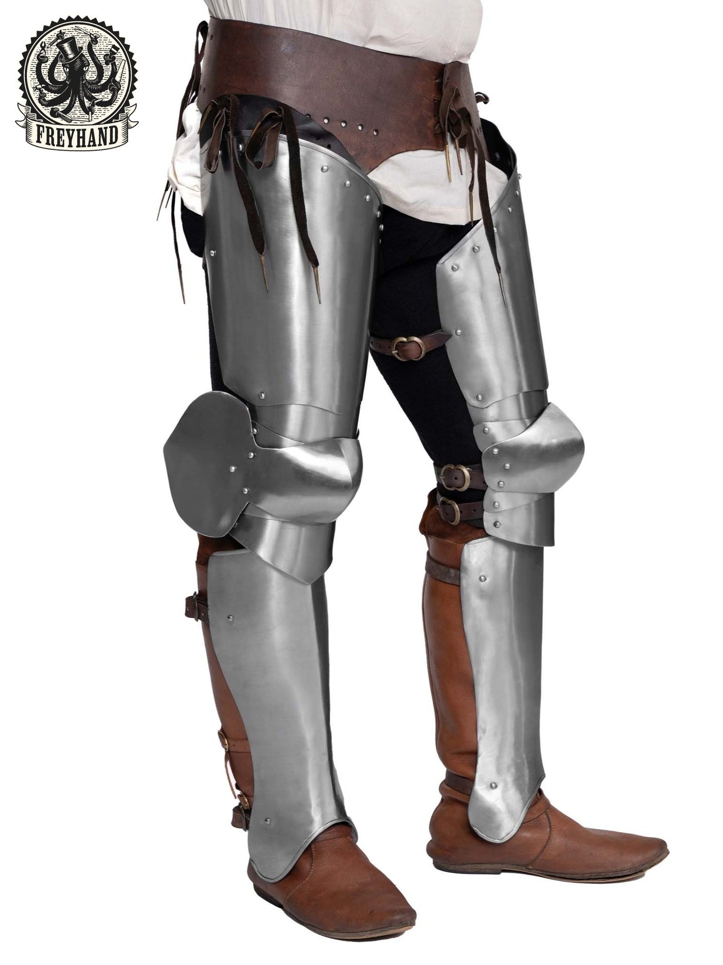 Beinpanzer "14es Jhd." Stahl blank Set