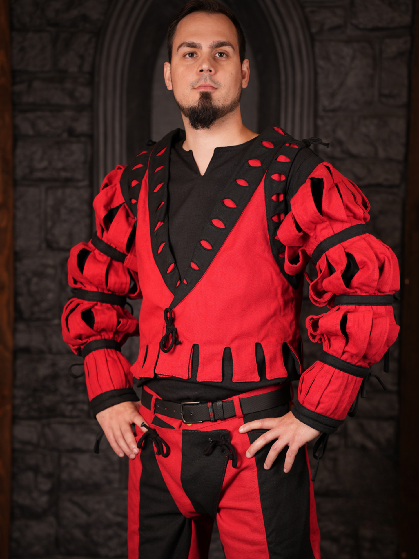 Landsknecht Langer Ärmel Imperialis Streifen Rot/Schwarz