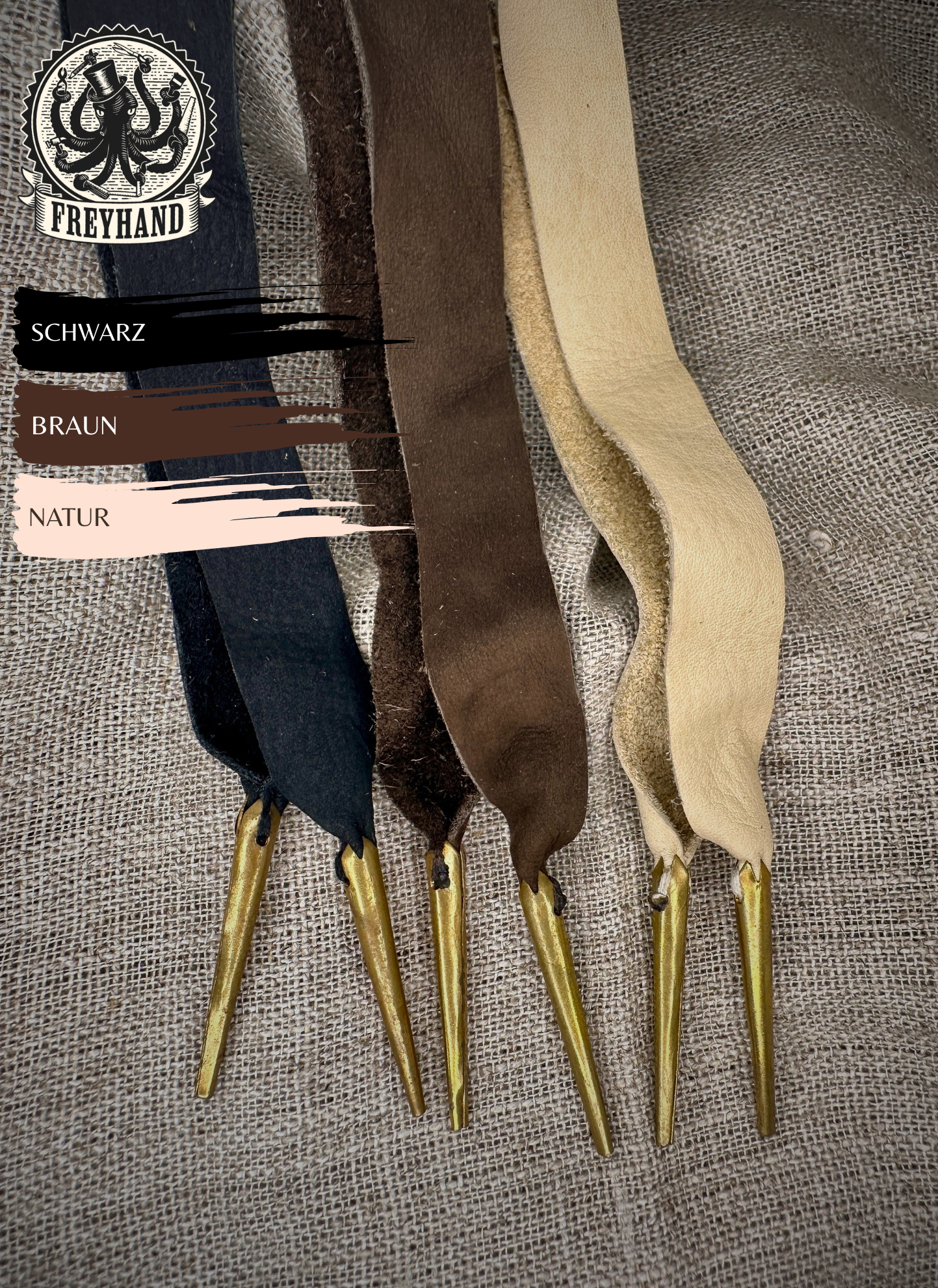 Nestelschnüre 45cm Leder mit Messingspitzen 6 Stck.